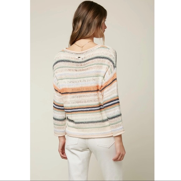 O’Neill Striped Open Weave Cotton Blend Sweater NWT - Picture 2 of 7